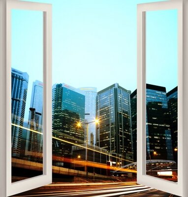 Фотообои с окном Вид на мегаполис